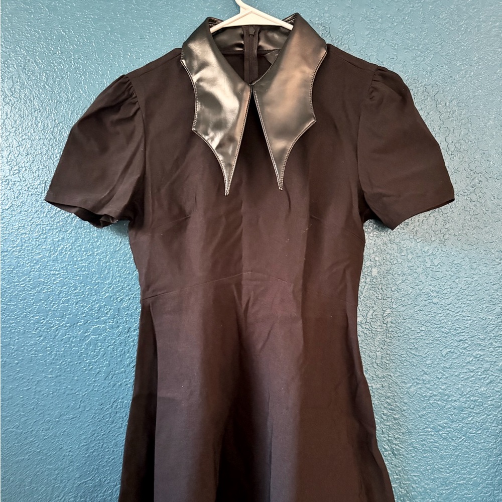 Killstar Chapel Collar Dress Goth Stretchy Black Short Sleeve Small